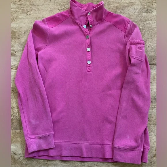 Lauren Ralph Lauren Women’s Medium Hot Pink Snap Front Ribbed Cotton Pullover - Picture 6 of 16